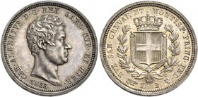 Monete di zecche italiane
Savoia
Carlo Alberto, 1831-1849.  Da 2 lire 1833 Torino.  Pagani 270.  MIR 1048d.
Estremamente rara e possibilmente il mi...