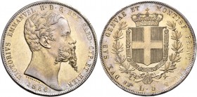 Monete di zecche italiane
Savoia
Vittorio Emanuele II re di Sardegna, 1849-1861.  Da 5 lire 1856 Torino.  Pagani 382.  MIR 1057m.
Molto rara. Belli...