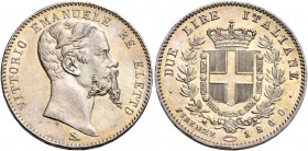 Monete di zecche italiane
Savoia
Vittorio Emanuele II re eletto, 1859-1861.  Da 2 lire 1860 Firenze.  Pagani 436.  MIR 1065a.
Rara. q.Fdc
NGC  MS ...