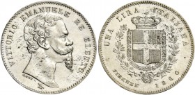 Monete di zecche italiane
Savoia 
Vittorio Emanuele II re eletto, 1859-1861.  Lira 1860 Firenze.  Pagani 440.  MIR 1067b.
Rara. Colpetto sul bordo ...