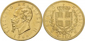 Monete di zecche italiane
Savoia 
Vittorio Emanuele II re d’Italia, 1861-1878.  Da 100 lire 1864 Torino.  Pagani 451.  MIR 1076a.
Molto rara. Spl
...
