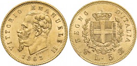 Monete di zecche italiane
Savoia 
Vittorio Emanuele II re d’Italia, 1861-1878.  Da 5 lire 1863 Torino.  Pagani 479.  MIR 1080a.
Segnetti, altriment...