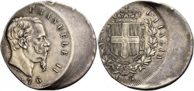 Monete di zecche italiane
Savoia 
Vittorio Emanuele II re d’Italia, 1861-1878.  Da 5 lire 1876 Roma. Coniata fuori asse.  Pagani –.  MIR –.
Estrema...