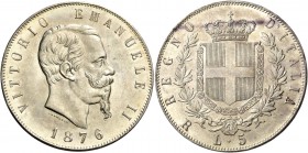 Monete di zecche italiane
Savoia 
Vittorio Emanuele II re d’Italia, 1861-1878.  Da 5 lire 1876 Roma.  Pagani –.  MIR 1082y.
Rara. q.Fdc