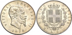 Monete di zecche italiane
Savoia 
Vittorio Emanuele II re d’Italia, 1861-1878.  Da 5 lire 1878 Roma.  Pagani 503. MIR 1082aa.
Fondi speculari, Fdc...