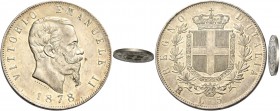 Monete di zecche italiane
Savoia
Vittorio Emanuele II re d’Italia, 1861-1878.  Da 5 lire 1878 Roma. Taglio liscio.  Pagani – (cfr. 503 per il tipo)....