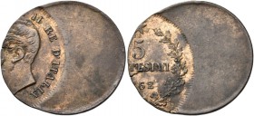 Monete di zecche italiane
Savoia 
Vittorio Emanuele II re d’Italia, 1861-1878.  Da 5 centesimi 1862 Napoli. Coniata fuori asse.  Pagani 554.  MIR 10...