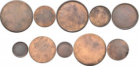 Monete di zecche italiane
Savoia 
Vittorio Emanuele II re d’Italia, 1861-1878.  Serie di otto tondelli in rame per prova del bordo delle monete da 1...