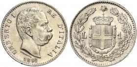 Monete di zecche italiane
Savoia 
Umberto I, 1878-1900.  Lira 1899 (cifre ravvicinate).  Pagani 606 var.  MIR 1103g var.
Rara. Fdc
Ex aste Nomisma...