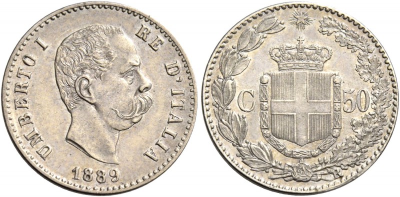 Monete di zecche italiane
Savoia 
Umberto I, 1878-1900.  Da 50 centesimi 1889....