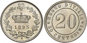 Monete di zecche italiane
Savoia 
Umberto I, 1878-1900.  Da 20 centesimi 1895 Roma.  Pagani 612.  MIR 1105d.
Fdc
Ex aste Ratto 11-13 novembre 1971...