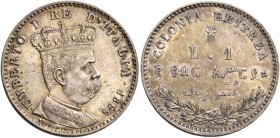 Monete di zecche italiane
Savoia 
Monetazione per la Colonia eritrea.  Lira 1896.  Pagani 636.  MIR 1112c.
Molto rara. Bella patina di medagliere, ...