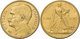 Monete di zecche italiane
Savoia
Vittorio Emanuele III, 1900-1946.  Da 100 lire 1912.  Pagani 641.  MIR 1115.
Rara. q.Fdc
Sigillata Emilio Tevere,...