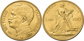 Monete di zecche italiane
Savoia 
Vittorio Emanuele III, 1900-1946.  Da 100 lire 1912.  Pagani 641.  MIR 1115.
Rara. q.Spl
   