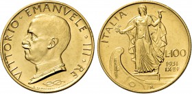 Monete di zecche italiane
Savoia 
Vittorio Emanuele III, 1900-1946.  Da 100 lire 1931/IX.  Pagani 646.  MIR1118a.
q.Fdc
Sigillata Emilio Tevere, f...