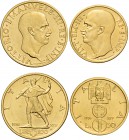 Monete di zecche italiane
Savoia 
Vittorio Emanuele III, 1900-1946.  Da 100 e 50 lire 1936/XIV. Pagani 650 e 661.  MIR 1119a e 1124a.
Molto rare. F...