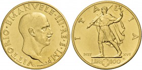 Monete di zecche italiane
Savoia
Vittorio Emanuele III, 1900-1946.  Da 100 lire 1937/XVI.  Pagani 651.  MIR 1120a.
Estremamente rara. Fdc
Sigillat...