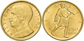 Monete di zecche italiane
Savoia 
Vittorio Emanuele III, 1900-1946.  Da 50 lire 1931/IX.  Pagani 657.  MIR1123a.
q.Fdc
Sigillata Emilio Tevere, fo...