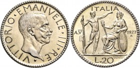 Monete di zecche italiane
Savoia
Vittorio Emanuele III, 1900-1946.  Da 20 lire 1927/V.  Pagani 671.  MIR 1128a.
Rarissima e in stato di conservazio...
