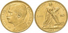 Monete di zecche italiane
Savoia
Vittorio Emanuele III, 1900-1946.  Da 10 lire 1912.  Pagani 688.  MIR 1131b.
Molto rara. q.Fdc
Sigillata Emilio T...