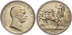 Monete di zecche italiane
Savoia
Vittorio Emanuele III, 1900-1946.  Da 5 lire 1914.  Pagani 708.  MIR 1136a.
Rara. Conservazione eccezionale, Fdc
...