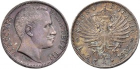 Monete di zecche italiane
Savoia 
Vittorio Emanuele III, 1900-1946.  Da 2 lire 1902.  Pagani 726.  MIR 1139b.
Rara. Patina di medagliere, q.Fdc
