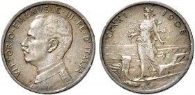 Monete di zecche italiane
Savoia 
Vittorio Emanuele III, 1900-1946.  Centesimo 1908.  Pagani 945.  MIR 1170a.
Molto raro. q.Fdc