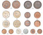 Monete di zecche italiane
Savoia 
Prove e progetti.  Lotto di dieci monete.  Carlo Felice, 1821-1831. Centesimo 1826 Torino.  Vittorio Emanuele II r...