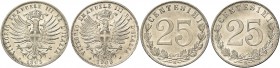 Monete di zecche italiane
Savoia 
Prove e progetti.  Lotto di due monete. Vittorio Emanuele III, 1900-1946. Da 25 centesimi 1902 e 1903.
Migliori d...