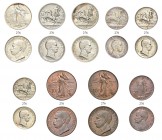 Monete di zecche italiane
Savoia 
Prove e progetti.  Lotto di nove monete.  Vittorio Emanuele III, 1900-1946. Da 2 lire 1911 Cinquantenario. Da 2 li...