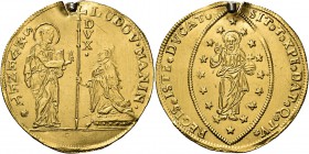Monete di zecche italiane
Venezia 
Ludovico Manin, 1789-1797.  Multiplo da 10 zecchini,  AV 34,66 g.  LUDOV MANIN – S M VENET  S. Marco nimbato, sta...