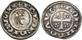 Monete di zecche italiane
Vittoria (?) 
Federico II di Svevia 1197-1250, imperatore dal 1220.  Denaro o grosso ? 1247,  AR 1,39 g.  ·FRIDERICV* II  ...