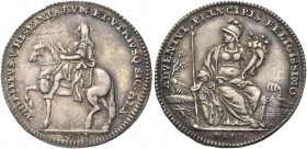 Interessante serie di medaglie del Regno delle Due Sicilie 
Filippo V di Spagna, 1700-1707.  Medaglia o carlino 1702.  AR 3,69 g.  ø  23 mm.  Per la ...