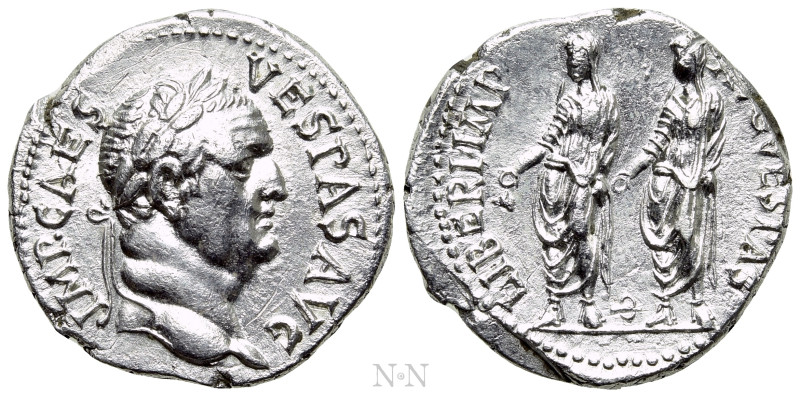 VESPASIAN, with TITUS and DOMITIAN (69-79). Denarius. Ephesus. 

Obv: IMP CAES...