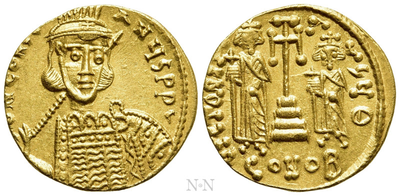 CONSTANTINE IV POGONATUS with HERACLIUS and TIBERIUS (668-685). GOLD Solidus. Co...