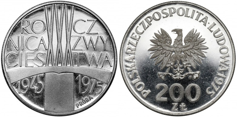 Próba SREBRO 200 złotych 1975 Zwycięstwo nad faszyzmem - miecz Moneta w stanie e...