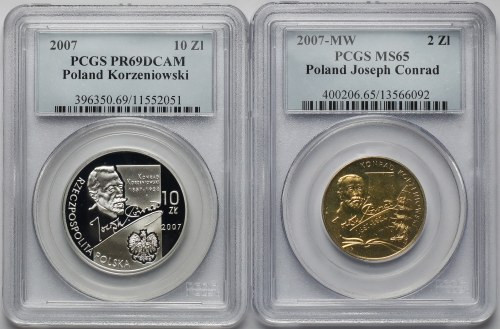 2 i 10 złotych 2007 - zestaw (2szt)