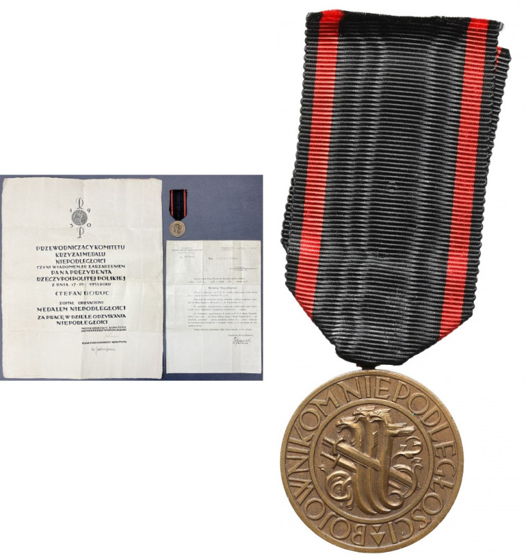 [STEFAN BORUC] Medal Niepodległości + Dyplom Zestaw zawierający&nbsp;Medal Niepo...
