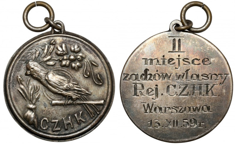PRL, Medal, Centralny Związek Hodowli Kanarków - II miejsce 1959 Biały metal (?)...
