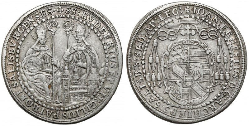 Austria, Salzburg, Johann Ernst von Thun, 1/2 thaler 1694 Srebro, średnica 34,5 ...