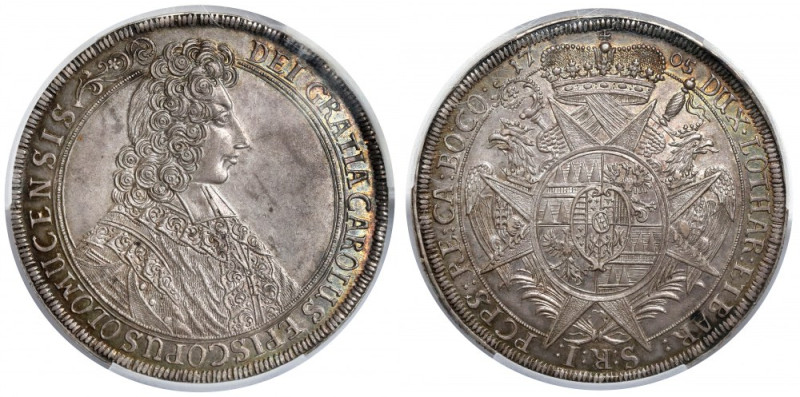 Austria, Charles III, Thaler 1705, Olomouc Piękny, menniczy talar. Patyna stareg...