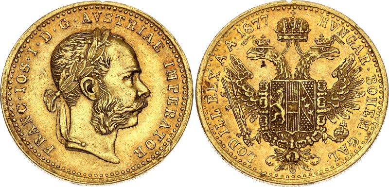 Austria 1 Dukat 1877

KM# 2267, Schön# 1, N# 26247; Gold (.986) 3.48 g.; Franz...