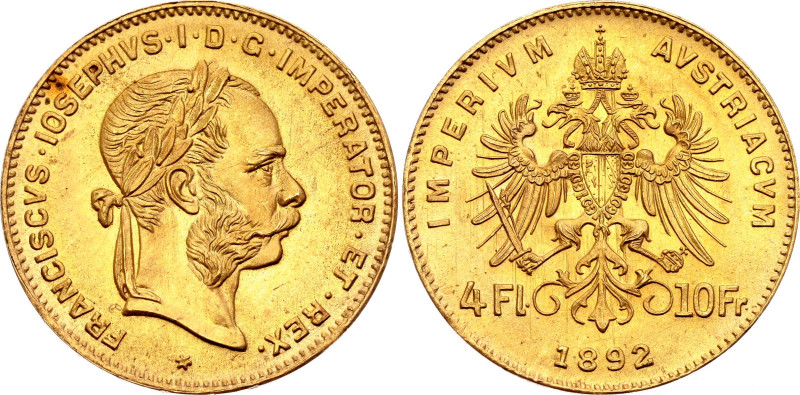 Austria 4 Florin / 10 Francs 1892 Restrike

KM# 2260, N# 23664; Gold (.900) 3....