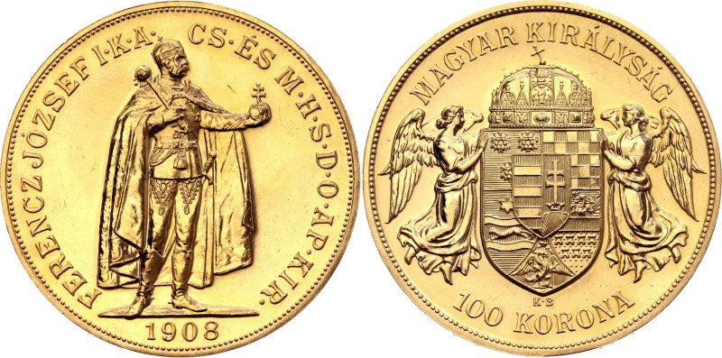 Hungary 100 Korona 1908 KB Restrike

KM# 491, N# 33828; Gold (.900) 33.88 g.; ...