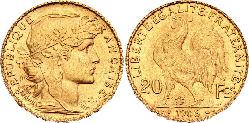 France 20 Francs 1906

KM# 847, N# 7022; Gold (.900) 6.45 g.; Paris Mint; UNC