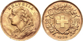 Switzerland 20 Francs 1935 (1945-1947) LB Restrike