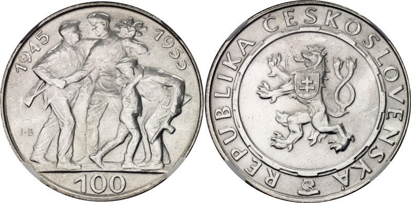 Czechoslovakia 100 Korun 1955 NGC UNC

KM# 45, N# 20210; Silver; 10th Annivers...