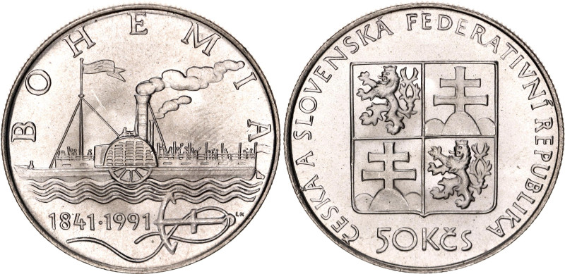 Czechoslovakia 50 Korun 1991

KM# 145, N# 12648; Silver; First steamship on Vl...