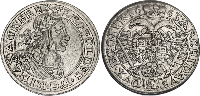 Austria 15 Kreuzer 1663 CA

KM# 1170, Her#922, N# 34748; Silver; Leopold I; Vi...