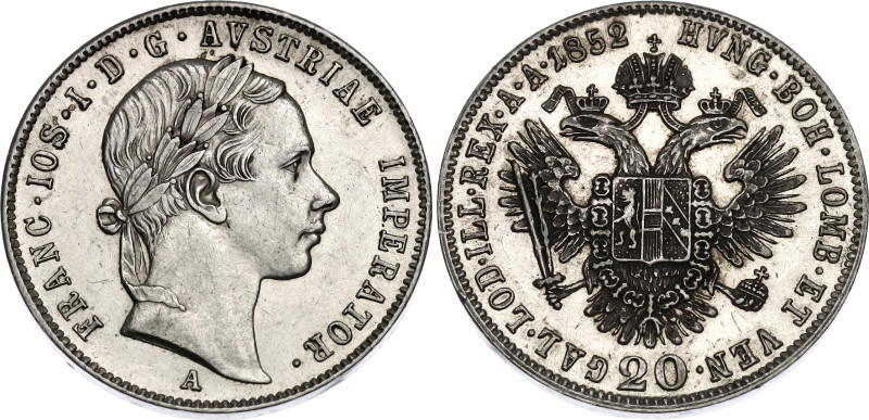 Austria 20 Kreuzer 1852 A

KM# 2211, N# 7094; Silver; Franz Joseph I; Vienna M...